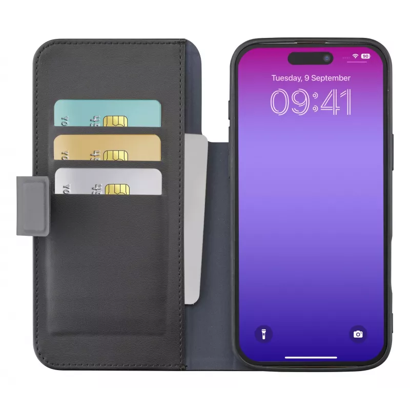 „Cellularline Book Agenda“ – odą primenantis „iPhone 17 Pro Max“ knygelės tipo dėklas su magnetiniu užsegimu