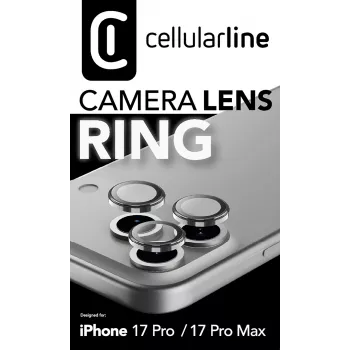 Cellularline Camera Lens Ring - iPhone 17 Pro/ 17 Pro Max Grūdintas stiklas fotoaparato apsaugai