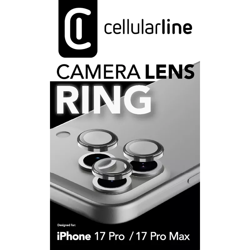 Cellularline Camera Lens Ring - iPhone 17 Pro/ 17 Pro Max Grūdintas stiklas fotoaparato apsaugai