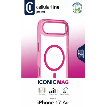 Cellularline Iconic Mag - iPhone Air permatomas dėklas su spalvotais kraštais, suderinamas su Magsafe ekosistema