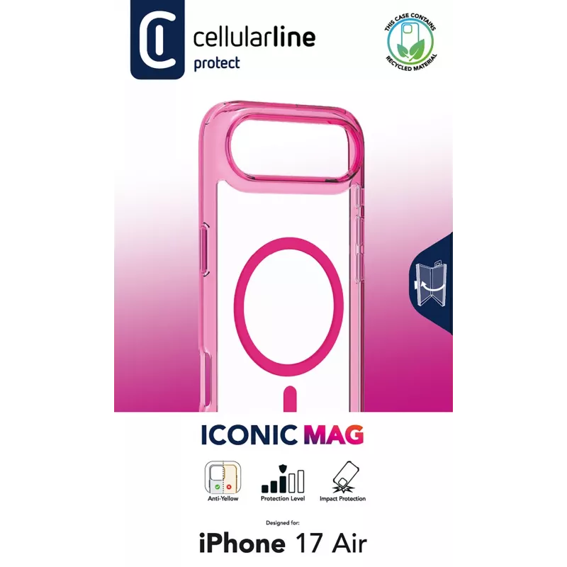Cellularline Iconic Mag - iPhone Air permatomas dėklas su spalvotais kraštais, suderinamas su Magsafe ekosistema
