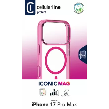 Cellularline Iconic Mag - iPhone 17 Pro Max skaidrus dėklas su spalvotais kraštais, suderinamas su MagSafe ekosistema