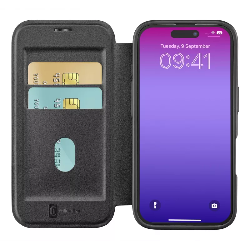 Cellularline Daily Mag - iPhone 17 Pro knygelės tipo dėklas su pusiau permatoma kieta nugarėle, suderinama su MagSafe® ekosistema