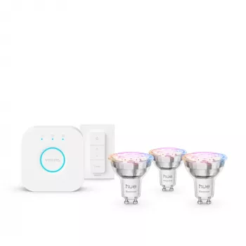 Philips Hue White and colour ambience Essential starter kit: 3 GU10 išmaniosios lemputės (345 lm) + reguliatoriaus jungiklis