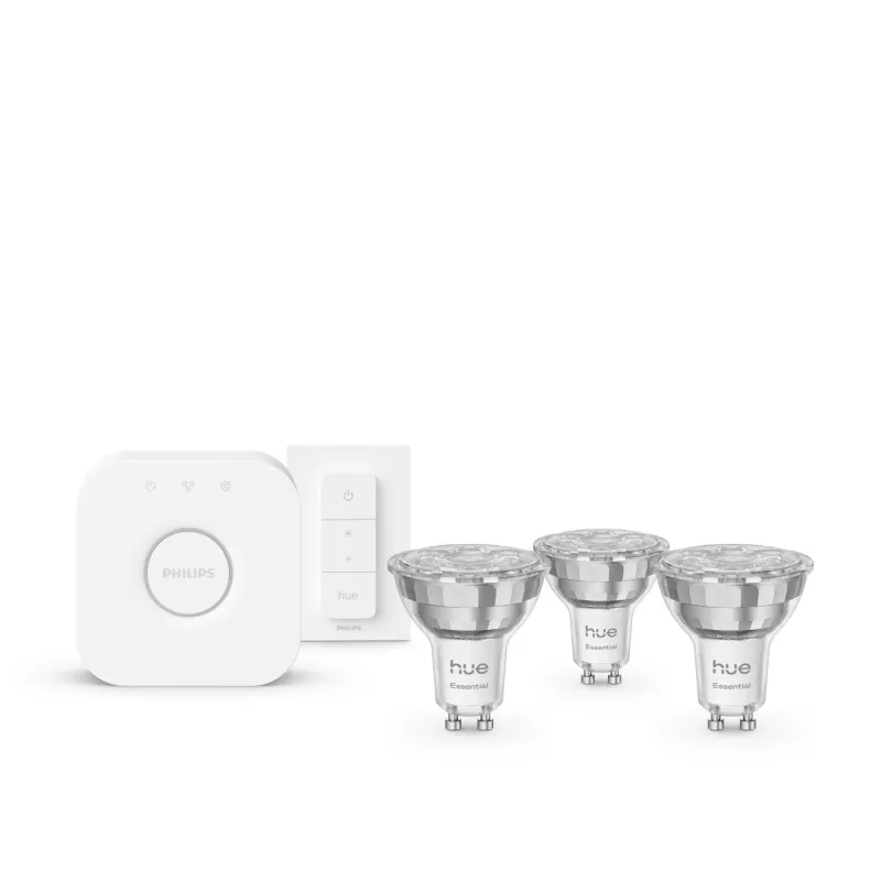 Philips Hue White and colour ambience Essential starter kit: 3 GU10 išmaniosios lemputės (345 lm) + reguliatoriaus jungiklis