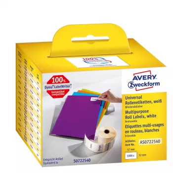 Lipnios nuimamos stačiakampės etiketės Avery AS0722540 — 32 × 57 mm, baltos, 1000 vnt.