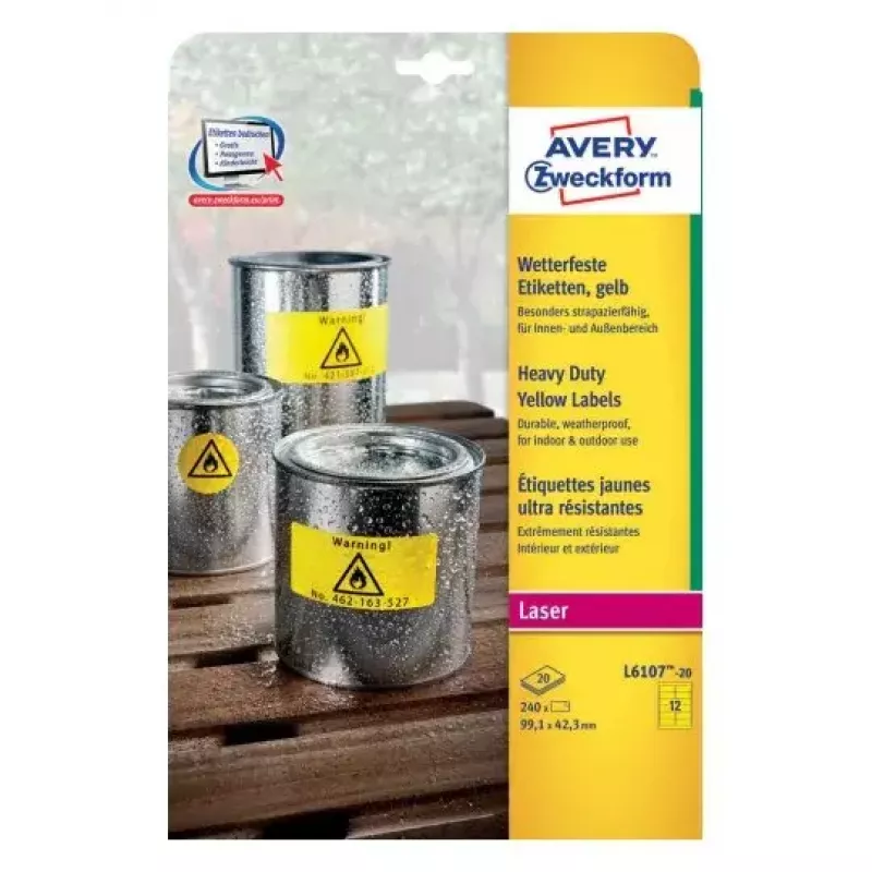 Lipnios etiketės Avery L6107-20 Suapvalintas stačiakampis Geltonos
