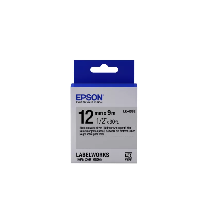 Epson Label Cartridge Matte LK-4SBE Juoda/Matt Sidabrinė 12mm (9m)