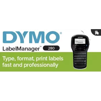 DYMO LabelManager 280 etikečių spausdintuvas | Įkraunamas rankinis etikečių spausdintuvas su QWERTY klaviatūra | Komplekte yra juodos ir baltos D1 etikečių juostos (12 mm) | Namams ir biurui