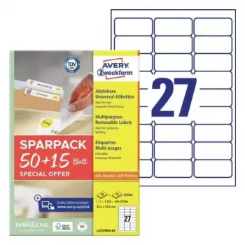 Lipnios spausdintuvo etiketės AVERY L4737REV-65 Baltos 6,35x2,96 cm