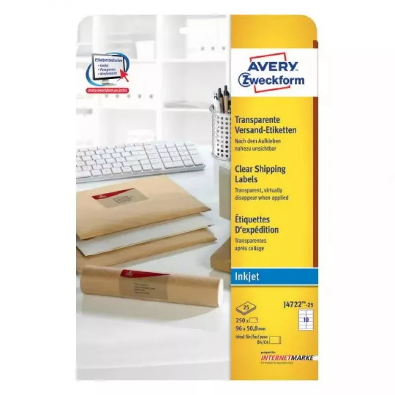 Lipnios etiketės Avery J4722-25 Užapvalintas stačiakampis Skaidrios