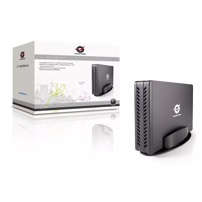 Conceptronic 3,5 col. standžiojo disko dėžutė, HDD korpusas, 3,5 col., Serial ATA, Serial ATA II, Serial ATA III, 0,48 Gbit/s, USB jungtis, juoda