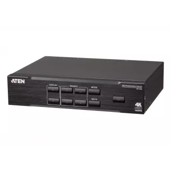 ATEN 4 x 2 True 4K pristatymo matricos komutatorius, medijos pristatymo matricos komutatorius, 4096 x 2160 pikselių, 4096 x 2160, 3840 x 2160, juoda, metalas, mygtukai