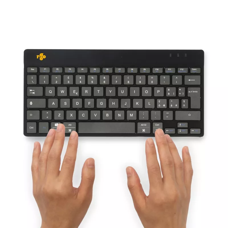 R-Go Tools Ergonominė klaviatūra R-Go Compact Break, kompaktiška klaviatūra su pertraukų programine įranga, QWERTY (IT), Bluetooth, juoda