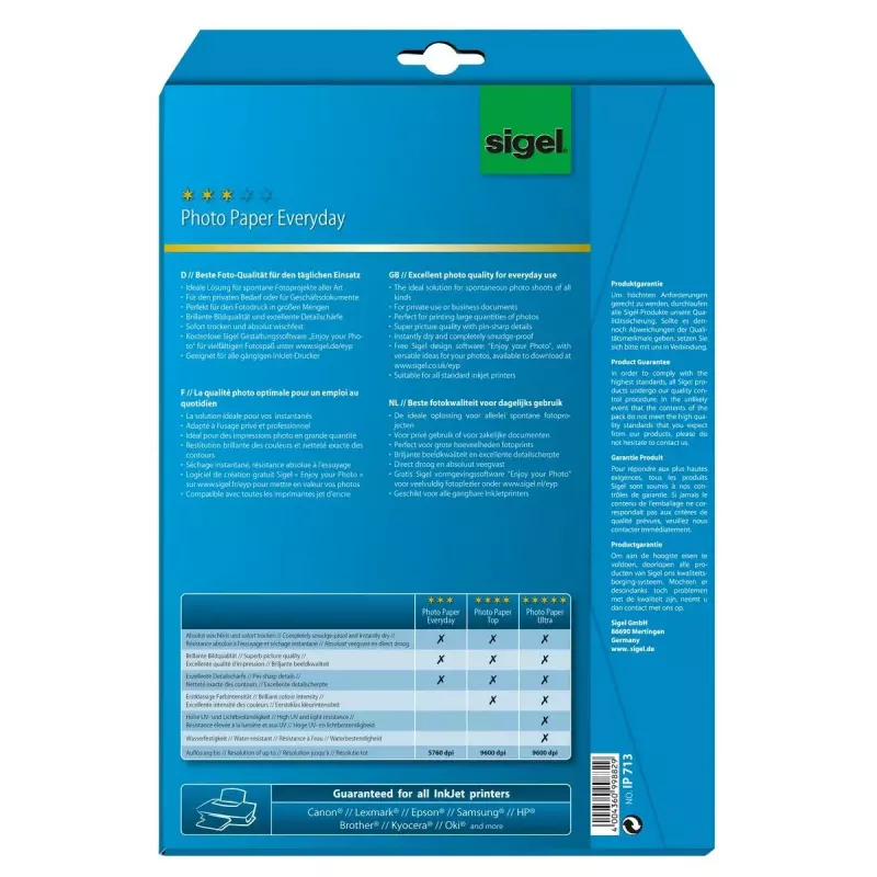 Spausdinimo popierius A4 Sigel IP713 Gloss 20 lapų Baltas