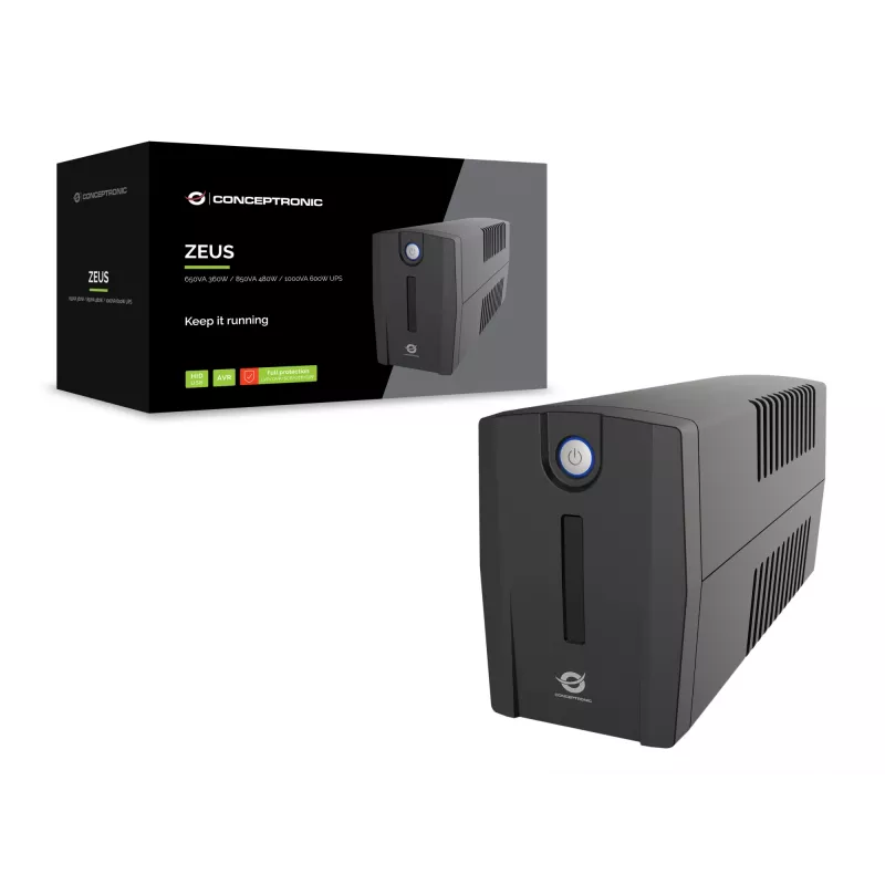 Conceptronic ZEUS01G 650VA 360W UPS, UK lizdai x 2, HID USB, RJ45 įėj./išėj., AVR