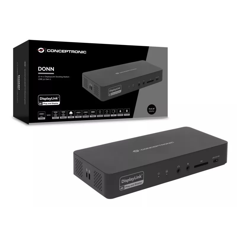 Conceptronic DONN31B 17-in-1 DisplayLink dokinė stotelė USB 3.2 Gen 2