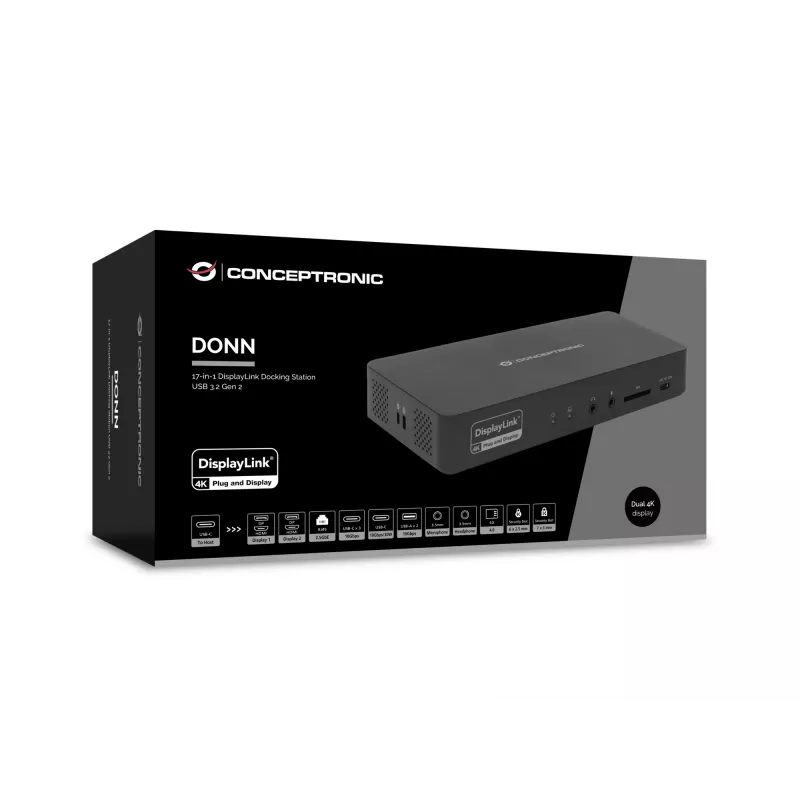 Conceptronic DONN31B 17-in-1 DisplayLink dokinė stotelė USB 3.2 Gen 2