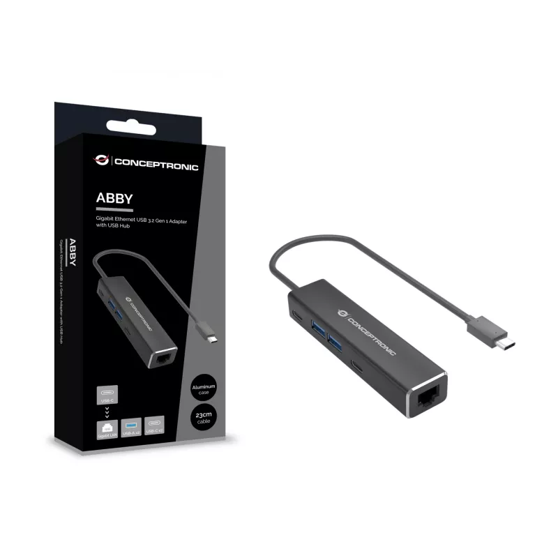 Conceptronic ABBY14B 2.5G Ethernet USB 3.2 Gen 1 adapteris su USB šakotuvu, 2,5 GbE, USB-A x 2, USB-C x 2