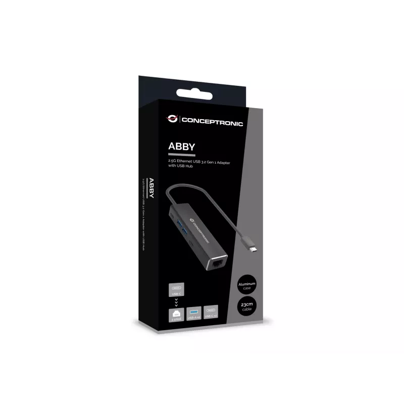 Conceptronic ABBY14B 2.5G Ethernet USB 3.2 Gen 1 adapteris su USB šakotuvu, 2,5 GbE, USB-A x 2, USB-C x 2