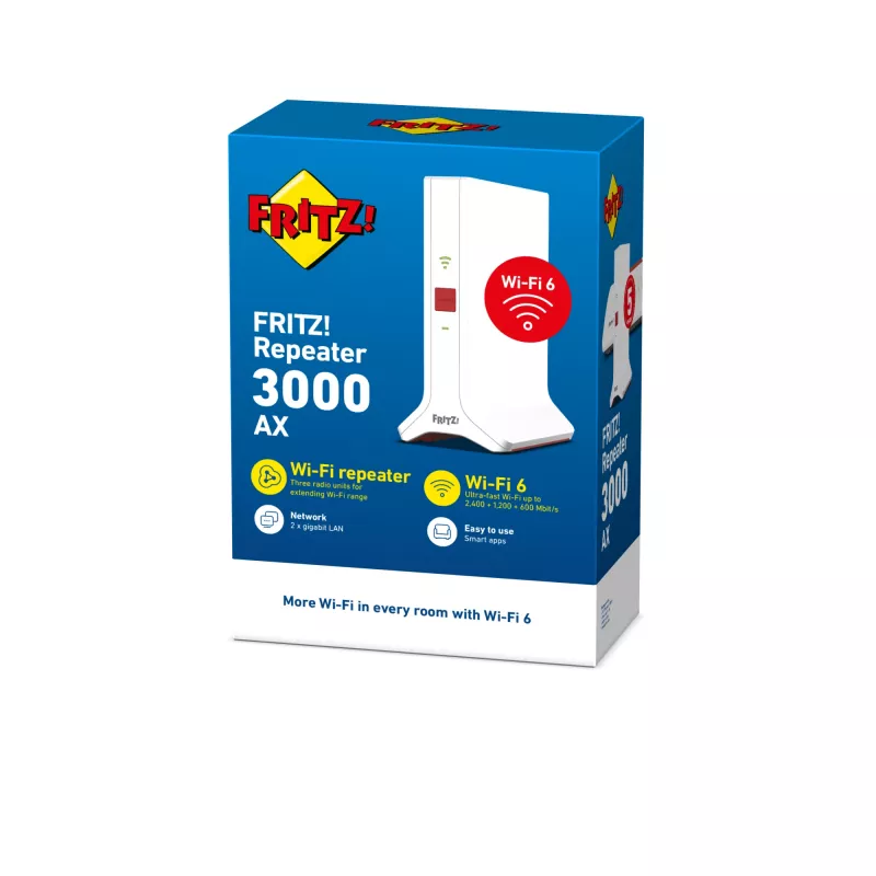 „Wi‑Fi“ kartotuvas FRITZ Repeater 3000 AX Edition – dviejų dažnių juostų 2,4/5 GHz, „Wi‑Fi 6“ (802.11ax), iki 2400 Mbps, Gigabit Ethernet