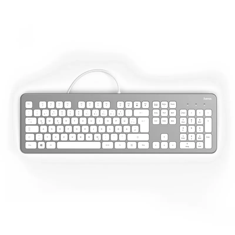 Hama KC-700 klaviatūra, skirta biurui, USB, QWERTZ, vokiška, sidabrinė