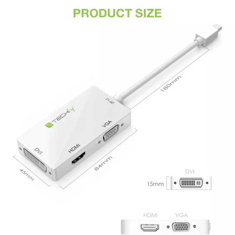 „Techly“ adapteris „3 in 1 Mini DisplayPort“ („Thunderbolt“) į HDMI / DVI / VGA IADAP MDP-COMBOF12