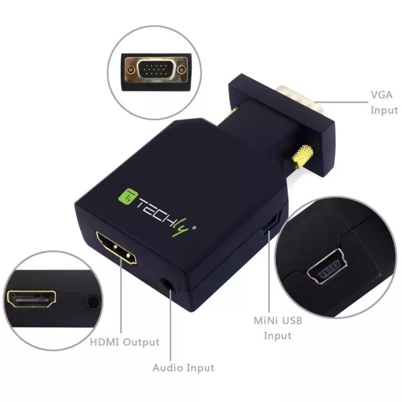 Techly Mini keitiklis VGA ir garso į HDMI IDATA VGA-HDMINI