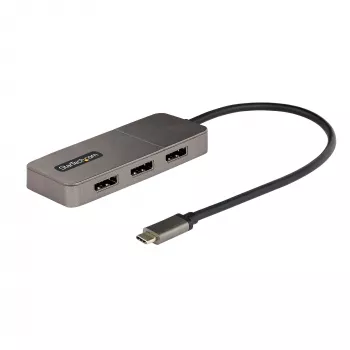 StarTech.com 3 prievadų USB-C kelių monitorių adapteris, USB Type-C į 3x DisplayPort 1.4 MST šakotuvas, trigubas 4K 60Hz DP nešiojamojo kompiuterio ekrano plėtiklis / skirstytuvas, HDR, itin ilgas įmontuotas kabelis – tik Windows