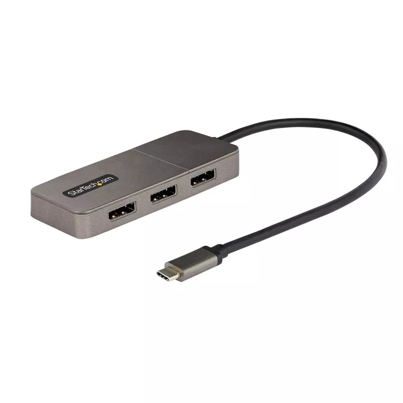 StarTech.com 3 prievadų USB-C kelių monitorių adapteris, USB Type-C į 3x DisplayPort 1.4 MST šakotuvas, trigubas 4K 60Hz DP nešiojamojo kompiuterio ekrano plėtiklis / skirstytuvas, HDR, itin ilgas įmontuotas kabelis – tik Windows