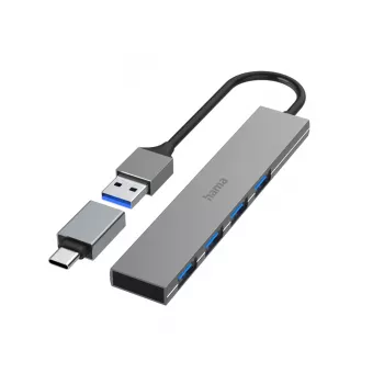 Hama 00200141 sąsajos šakotuvas USB 3.2 Gen 1 (3.1 Gen 1) Type-A 5000 Mbit/s, pilka