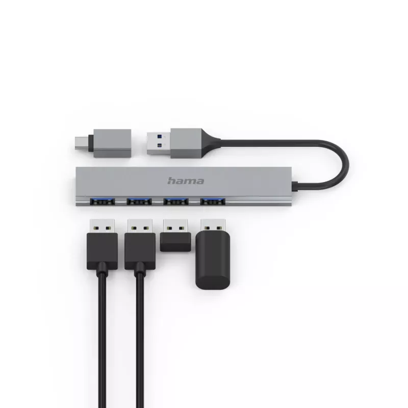 Hama 00200141 sąsajos šakotuvas USB 3.2 Gen 1 (3.1 Gen 1) Type-A 5000 Mbit/s, pilka