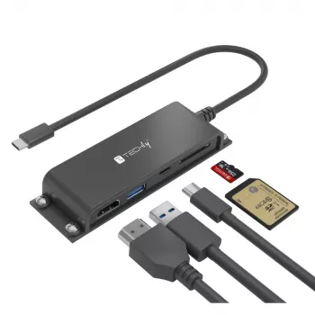 Techly IADAP-USBC-935 nešiojamojo kompiuterio dokas / prievadų atkartotuvas Laidinis USB 3.2 Gen 1 (3.1 Gen 1) Type-C Juoda