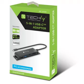 Techly IADAP-USBC-935 nešiojamojo kompiuterio dokas / prievadų atkartotuvas Laidinis USB 3.2 Gen 1 (3.1 Gen 1) Type-C Juoda