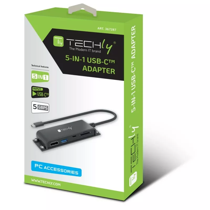 Techly IADAP-USBC-935 nešiojamojo kompiuterio dokas / prievadų atkartotuvas Laidinis USB 3.2 Gen 1 (3.1 Gen 1) Type-C Juoda