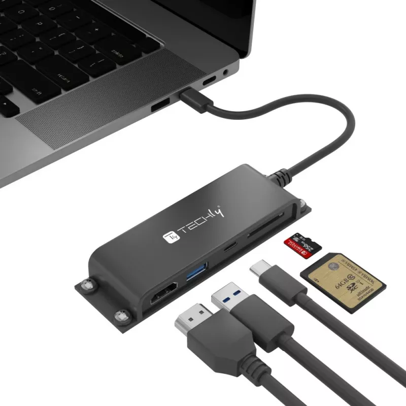 Techly IADAP-USBC-935 nešiojamojo kompiuterio dokas / prievadų atkartotuvas Laidinis USB 3.2 Gen 1 (3.1 Gen 1) Type-C Juoda