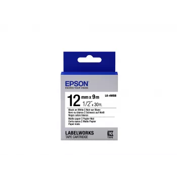 Epson etikečių kasetė matinio popieriaus LK-4WBB juoda ant balto 12 mm (9 m)