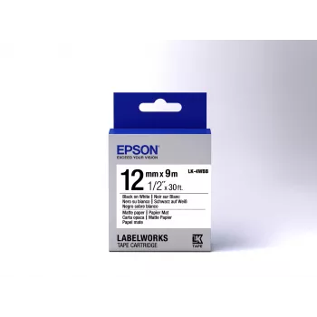 Epson etikečių kasetė matinio popieriaus LK-4WBB juoda ant balto 12 mm (9 m)