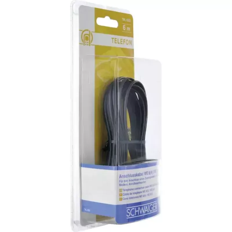 Tinklo kabelis Schwaiger 6,0 m RJ-11 – RJ-11 6 m juodas