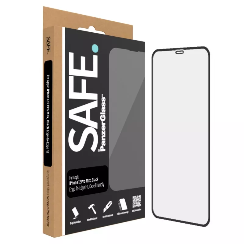 PanzerGlass SAFE. by ® ekrano apsauga, skirta Apple iPhone 12 Pro Max, nuo krašto iki krašto, atspari įbrėžimams ir smūgiams