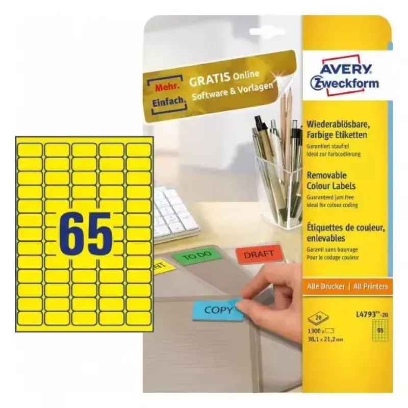 Lipnios spausdintuvo etiketės Avery L4793-20