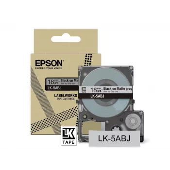 Epson matinė juosta – pilka/juoda 18 mm (8 m) – LK-5ABJ, juoda ant pilkos, LK, Rhino, LabelWorks LW-C410, LabelWorks LW-C610, 1,8 cm, 8 m