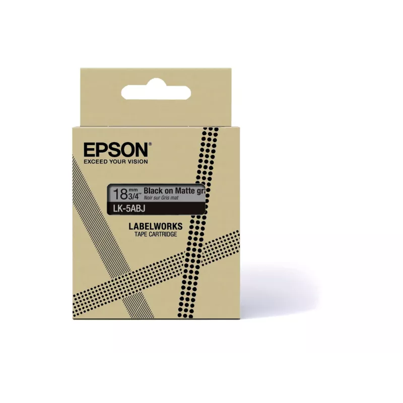 Epson matinė juosta – pilka/juoda 18 mm (8 m) – LK-5ABJ, juoda ant pilkos, LK, Rhino, LabelWorks LW-C410, LabelWorks LW-C610, 1,8 cm, 8 m