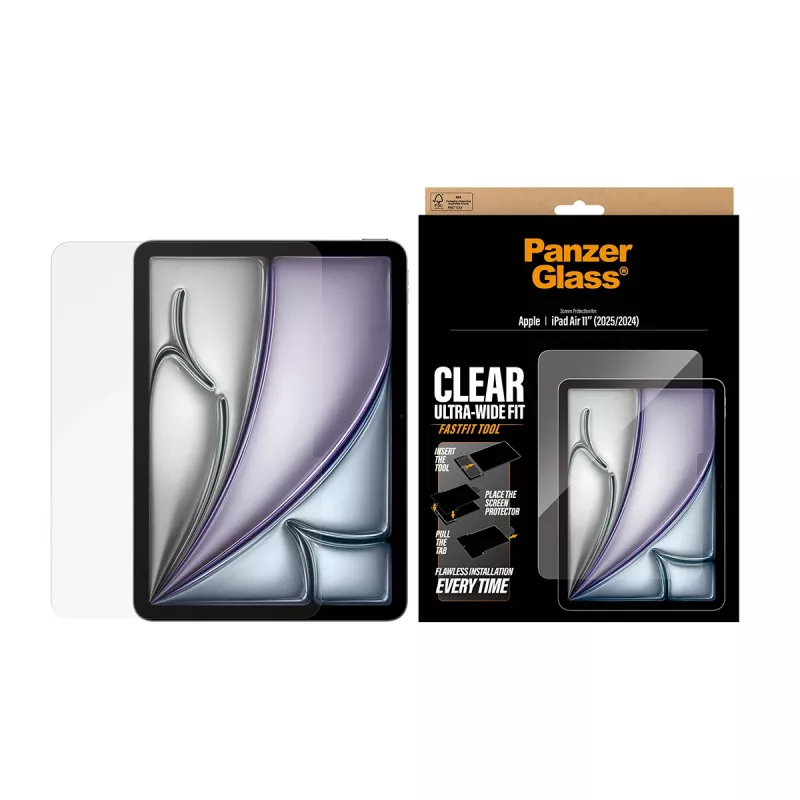 Ekrano apsauga PanzerGlass iPad Air 11 colių (2024–2026) Ultra‑Wide Fit, grūdintas stiklas, FastFit įrankis