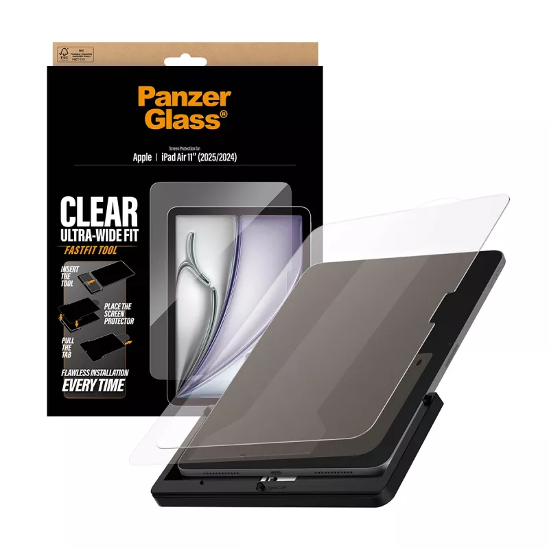 Ekrano apsauga PanzerGlass iPad Air 11 colių (2024–2026) Ultra‑Wide Fit, grūdintas stiklas, FastFit įrankis