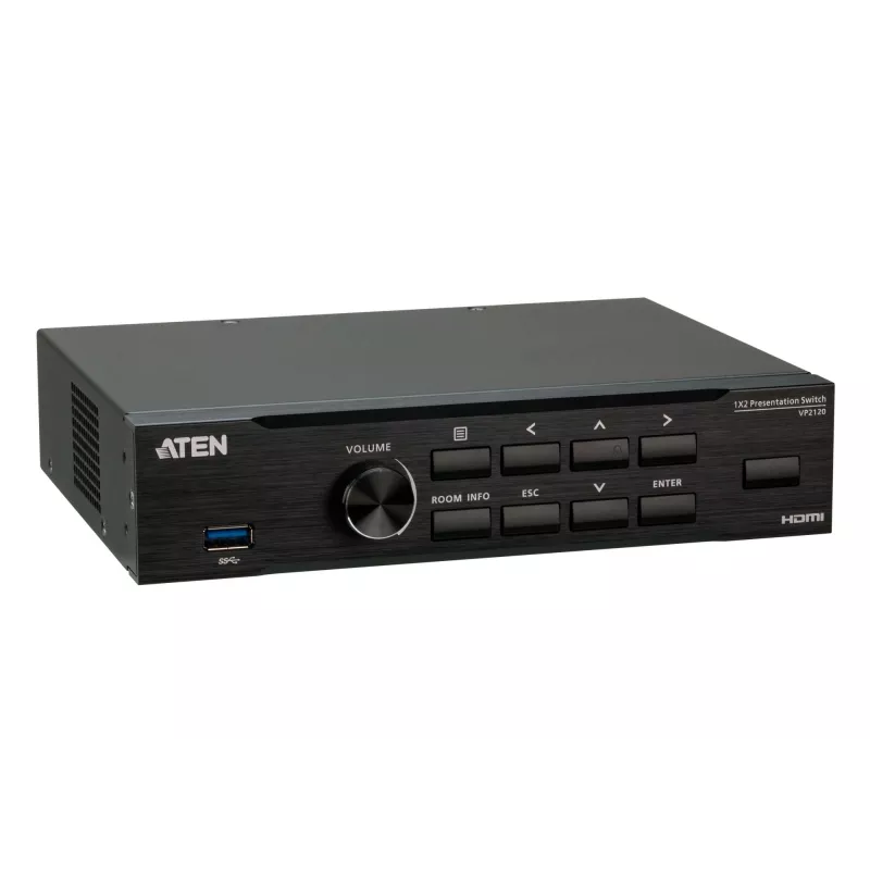 ATEN vientisas pristatymo perjungiklis su Quad V, HDMI, USB Type-A, metalinis, juodas, 60 Hz, 15 m