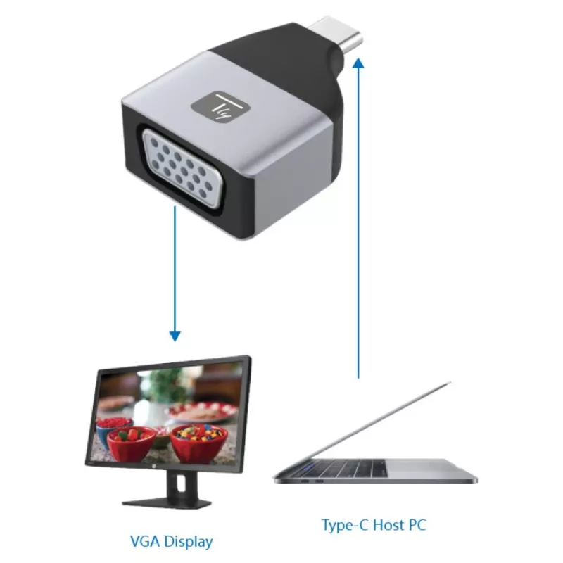 Techly IADAP USBC-VGAC USB grafikos adapteris 1920 x 1200 pikselių Juoda, Sidabrinė
