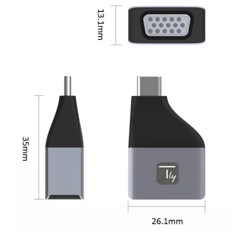 Techly IADAP USBC-VGAC USB grafikos adapteris 1920 x 1200 pikselių Juoda, Sidabrinė