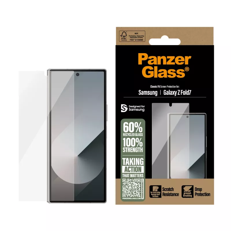 PanzerGlass ekrano apsauga, skirta Samsung Galaxy Z Fold7 — itin platus pritaikymas