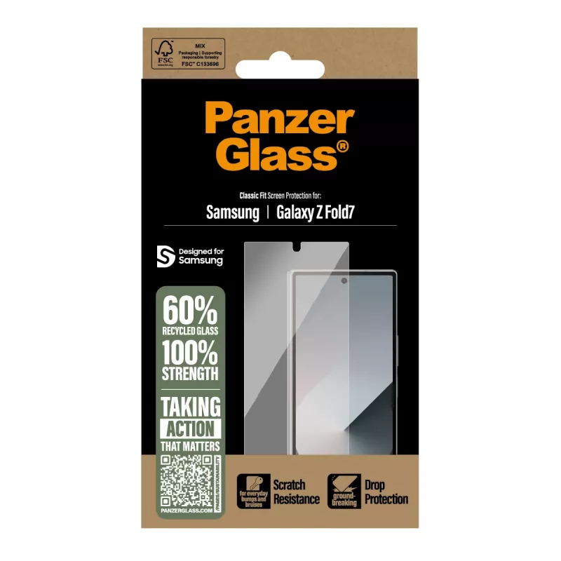 PanzerGlass ekrano apsauga, skirta Samsung Galaxy Z Fold7 — itin platus pritaikymas